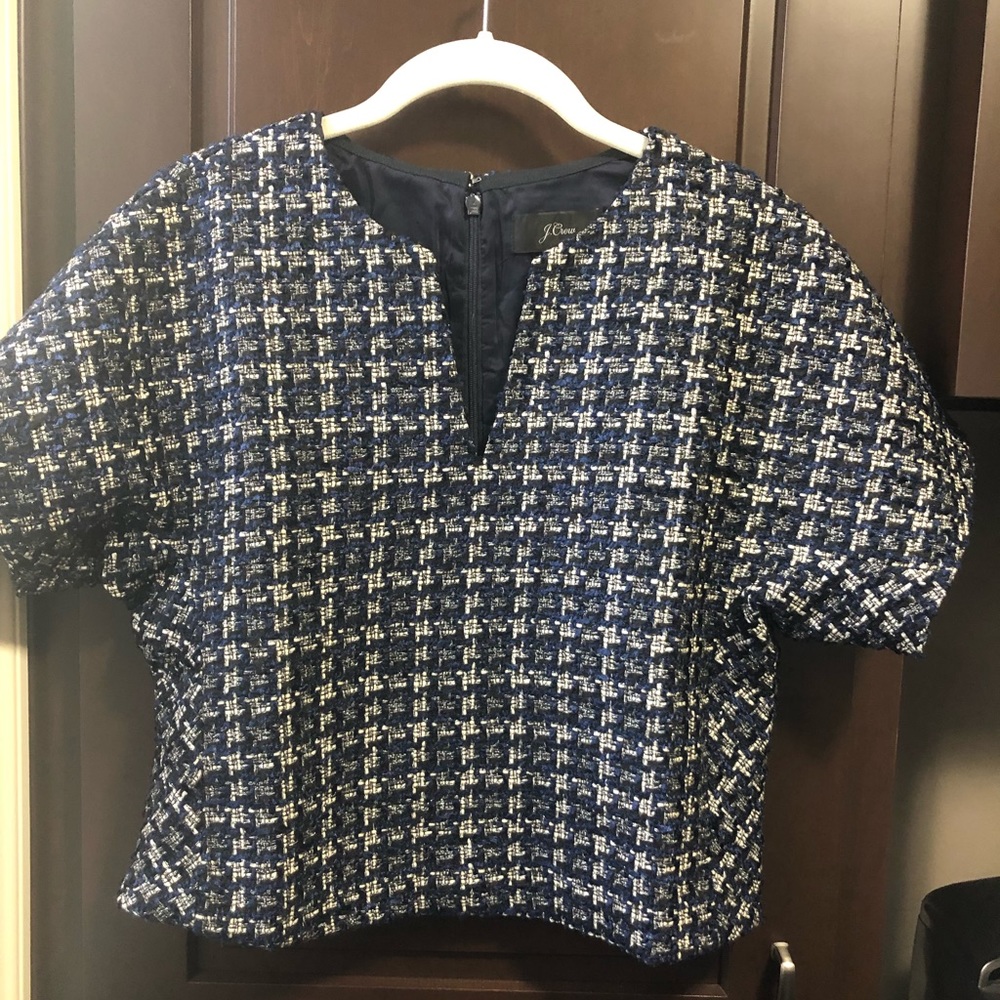 JCrew top in metallic houndstooth